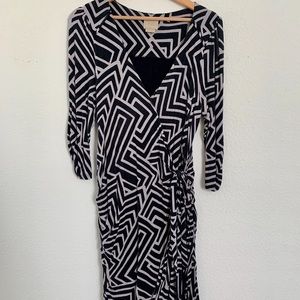 Black and Gray Surplice Wrap Jersey Dress